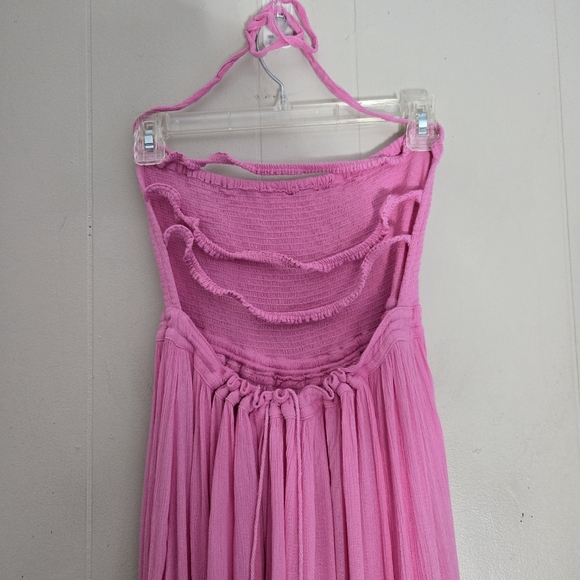 Free People Pink Extratropical Maxi Halter Dress Open Back Billowy Beachy Flowy - Picture 6 of 12